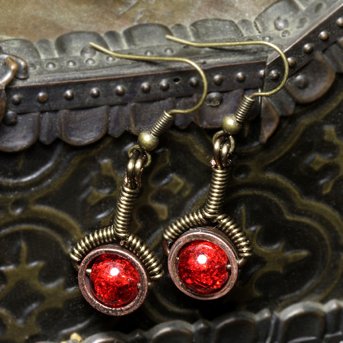 Steampunk jewelry Earrings made by CatherinetteRings- Red steampunk buy now online