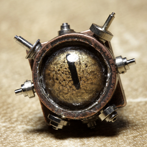 Steampunk Jewelry Tie Tack with clock parts - Golden Reptile Eye steampunk buy now online