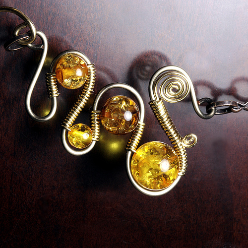 steampunk Jewelry made by CatherinetteRings- Wire wrapped necklace with amber beads steampunk buy now online
