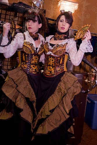 Leather Clockwork corset twin ladies at Steampunk Worlds Fair steampunk buy now online