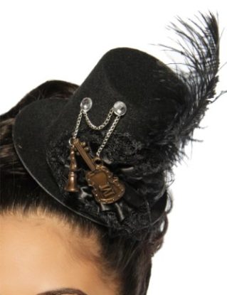 Steampunk Fascinator Mini Hat with Rhinestones, Chains and Musical Instruments steampunk buy now online