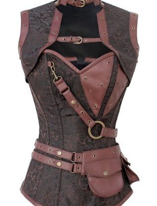Brown Steampunk Overbust Corset with Jacket and Belt steampunk buy now online