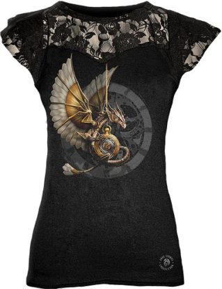 Spiral - Women - STEAMPUNK DRAGON - Lace Layered Cap Sleeve Top Black steampunk buy now online