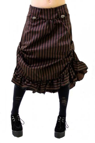 Authentic Steampunk Victorian Ruffle Hem Tucked Stripe Skirt steampunk buy now online