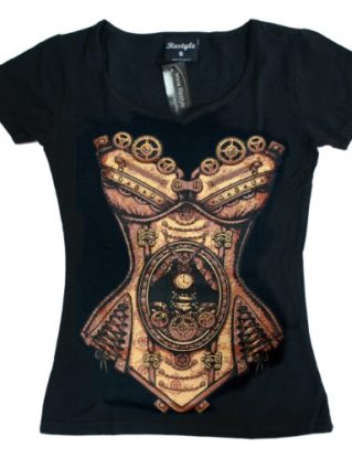 Restyle 'STEAMPUNK CORSET' Women's V-Neck T-Shirt Black steampunk buy now online