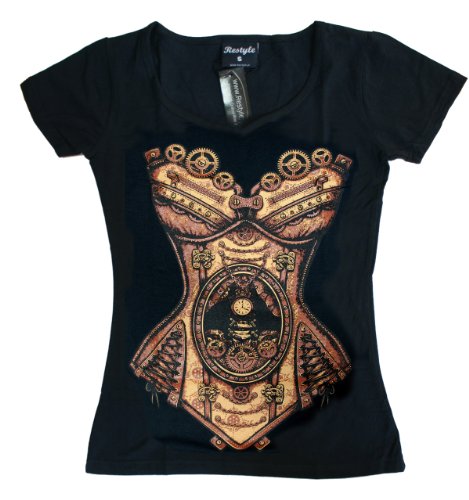 Restyle 'STEAMPUNK CORSET' Women's V-Neck T-Shirt Black steampunk buy now online