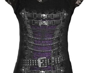 Spiral - Women - WAISTED CORSET - Lace Layered Cap Sleeve Top Black steampunk buy now online