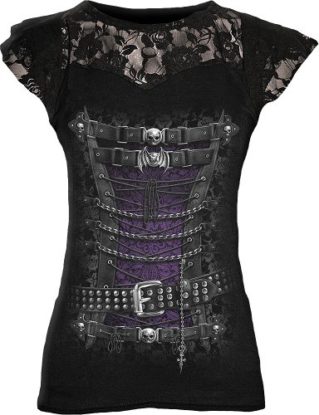 Spiral - Women - WAISTED CORSET - Lace Layered Cap Sleeve Top Black steampunk buy now online