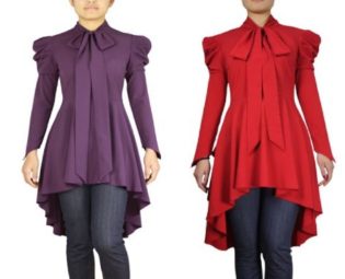 Women's New Purple Red Gothic Victorian Steampunk Long Blouse Short Dress Top steampunk buy now online