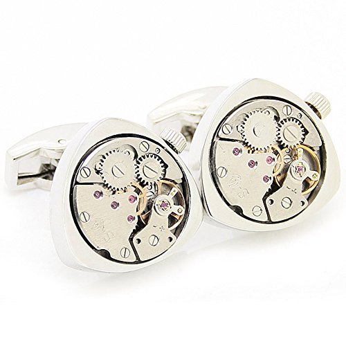 Rotating movement Steampunk Silver Triangle Clockwork Watch Movement Cufflinks (Width: 0.79" Length: 0.79") steampunk buy now online