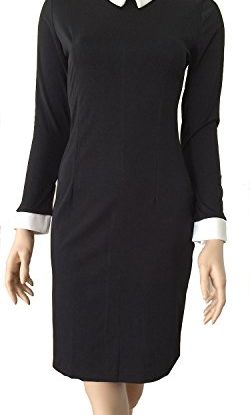 Women's Black Retro Vintage Pencil White Collar Long Sleeve Bodycon Dress steampunk buy now online