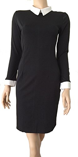 Women's Black Retro Vintage Pencil White Collar Long Sleeve Bodycon Dress steampunk buy now online