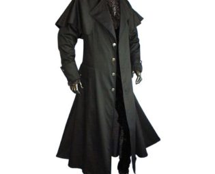 Mens Gothic Medieval LARP Long Coat, Black steampunk buy now online