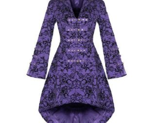 WOMENS NEW PURPLE GOTHIC STEAMPUNK MILITARY ROCKABILLY FLOCKED TATTOO COAT steampunk buy now online