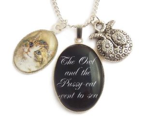 Fairytale necklace The owl and the pussy-cat romantic victorian charm pendant Limited Edition steampunk buy now online