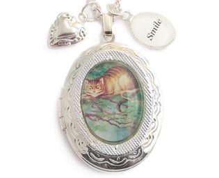 Alice in Wonderland necklace Cheshire cat smile charm locket steampunk buy now online