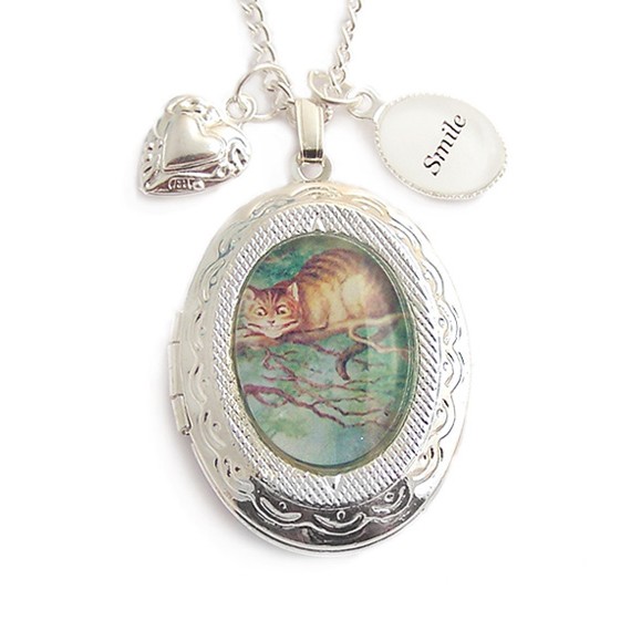 Alice in Wonderland necklace Cheshire cat smile charm locket steampunk buy now online