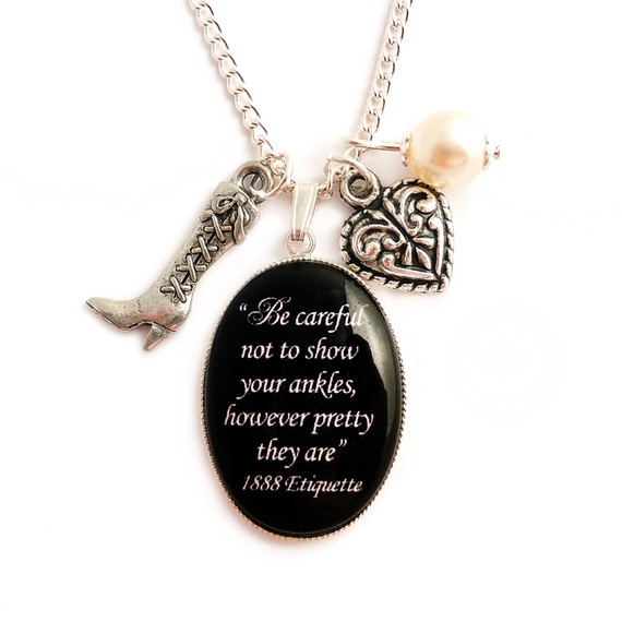 Victorian charm necklace "Be careful not to show your ankles, however pretty they are, 1888 Etiquette" steampunk buy now online