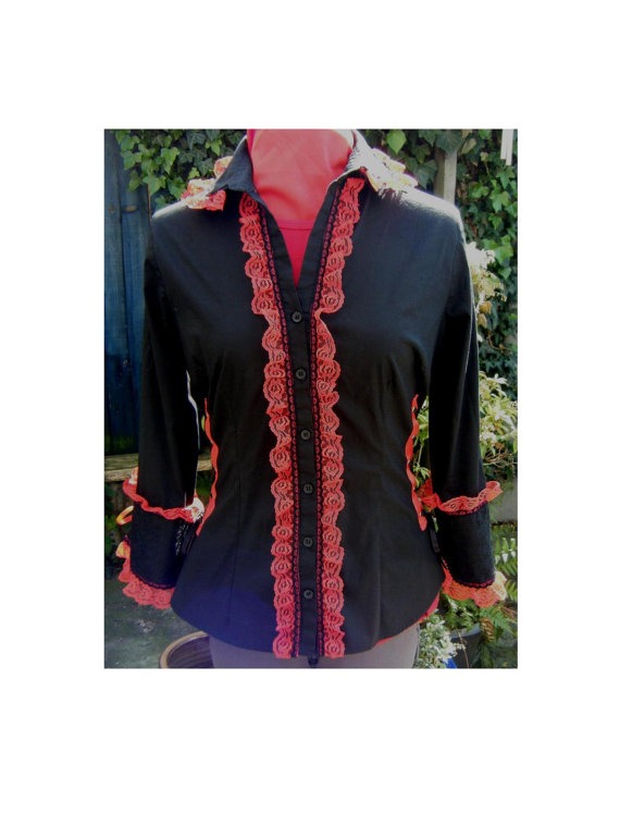 corset shirt with red lace. victorian blouse. steampunk shirt gothic lolita blouse Revamped vampire steampunk buy now online