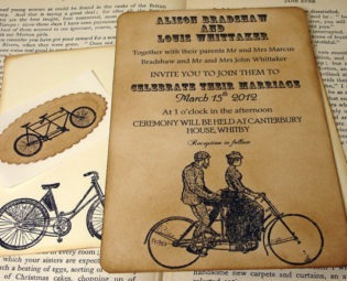 Tandem Luxe Bicycle Wedding Invitation Set of 50 by Craftypagan Designs steampunk buy now online