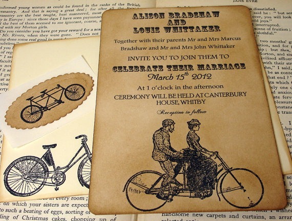 Tandem Luxe Bicycle Wedding Invitation Set of 25 by Craftypagan Designs steampunk buy now online