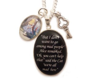 We're all mad here necklace Cheshire cat  Alice in Wonderland charm pendant steampunk buy now online