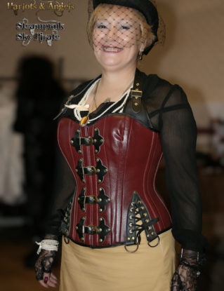 Sale! 26" Steampunk Sky Pirate Corset Wine and Black with Ornate Buckle Fastening for megan oliver steampunk buy now online