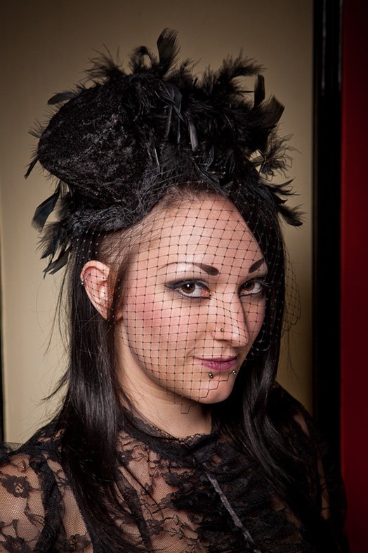 Mini Velvet Top Hat with Feathers and Satin Rose, victorian, Gothic, Burlesque, with or without veiling steampunk buy now online