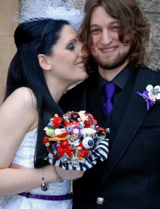 Tim Burton inspired wedding bouquet. Gothic, alternative, inspired. Roller derby. Halloween wedding. steampunk buy now online