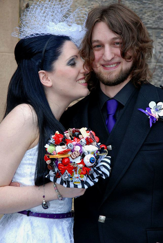 Tim Burton inspired wedding bouquet. Gothic, alternative, inspired. Roller derby. Halloween wedding. steampunk buy now online