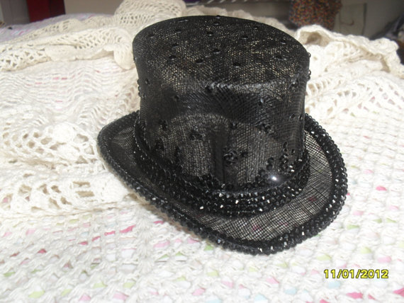 Swarovski crystal encrusted mini top hat. Black. Goth. Wedding. Steampunk. steampunk buy now online