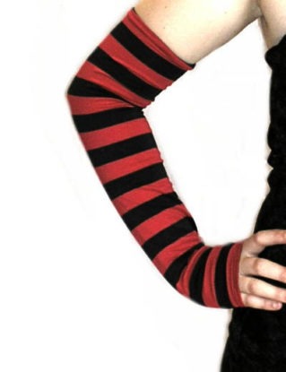 Long Length Fingerless Stretch Jersey Arm Warmers Sleeves - Black & Red Stripe Goth Gothic Lolita steampunk buy now online