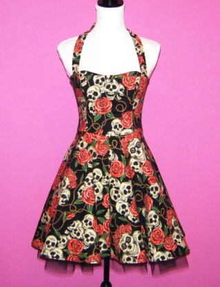 Sew Scary... Black Skulls 'n' Roses Gothic Lolita Halter Neck 50s Dress steampunk buy now online