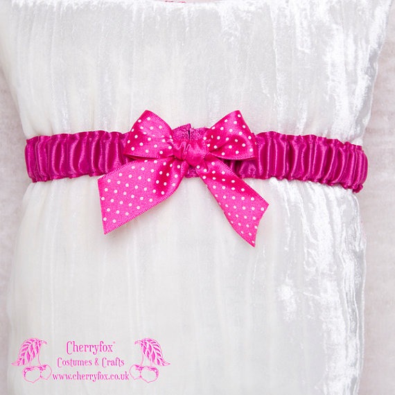 Pink Bridal Garter, hot pink polka-dot bow. Bride, Prom, Rockabilly, Burlesque, Goth, Lolita, Hen Night, Bachelorette, Couture steampunk buy now online