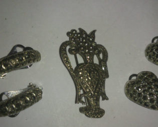 vintage French marcasite brooch and two pairs of earrings steampunk buy now online