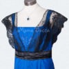 Edwardian Dress handmade in England royal blue Titanic Downton Abbey vintage styled with black lace and Swarovski crystals steampunk buy now online