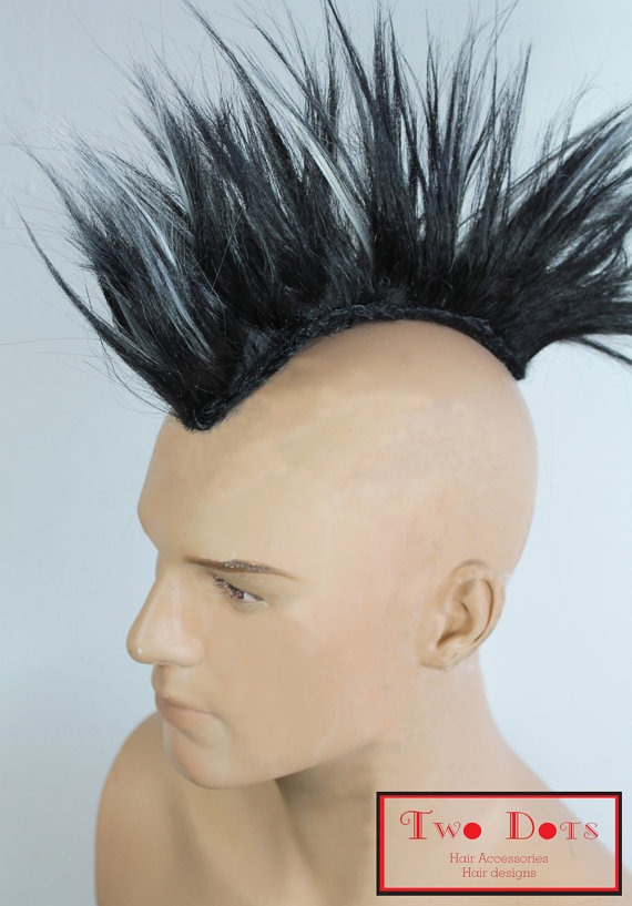 Mad Max Mohawk Style Costume Headdress, Black with White Striped In a Middle. Hair Piece, Men's Top Wig steampunk buy now online