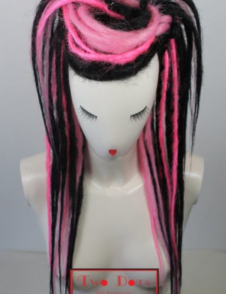 Cosplay Black & Pink Synthetic Dread Falls, Temporary Hair Extensions. Long Layered, Coloured Baby Pink, Pale Pink, Light Pink steampunk buy now online