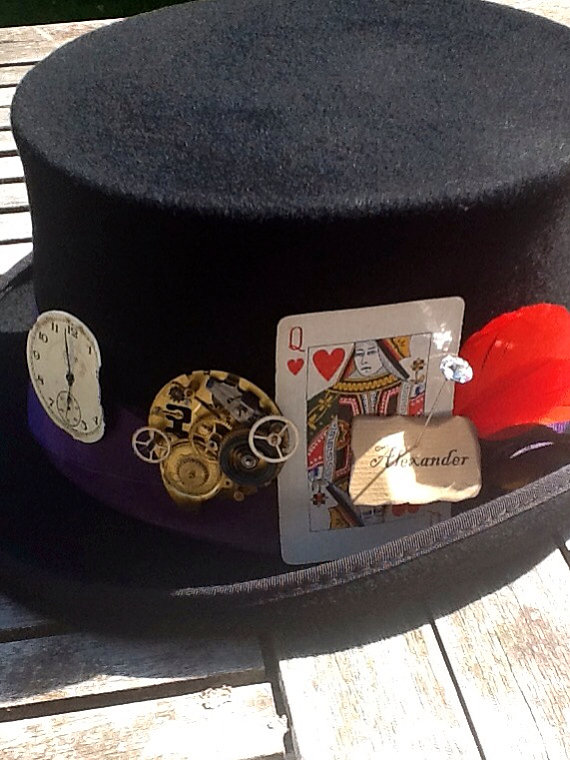 Custom made...steampunk/ mad hatter top hat with vintage items and clock face steampunk buy now online