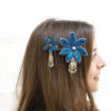 SALE - Kanzashi Flower Fascinator with Falls: Kanzashi Headpiece, Brooch, Hair Clip, Wedding Fascinator in Turquoise and Gray steampunk buy now online