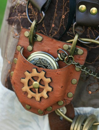 Steampunk Real Brown Leather Watch fob  / compass Corset Pocket  Holster  cogs steampunk buy now online