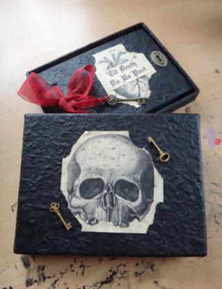 Custom-made wedding guest book with decorated box. steampunk buy now online