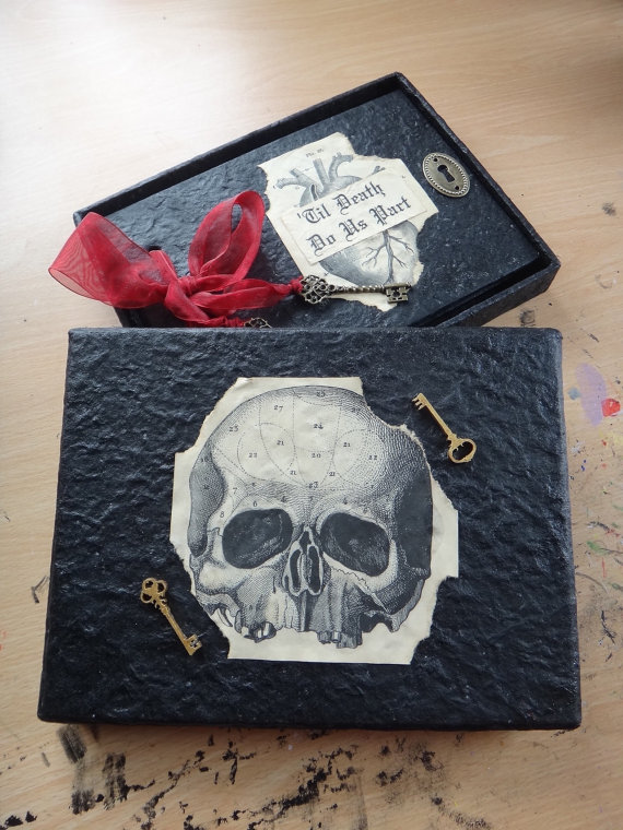 Custom-made wedding guest book with decorated box. steampunk buy now online