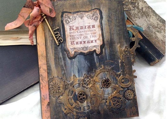 Steampunk themed Wedding Guest Book by youruniquescrapbook steampunk buy now online