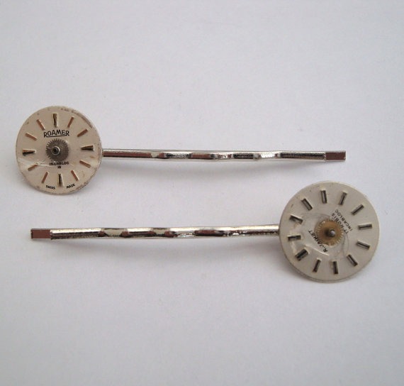 Steampunk hair grip bobby pin with vintage watch faces and cogs set of 2 steampunk buy now online