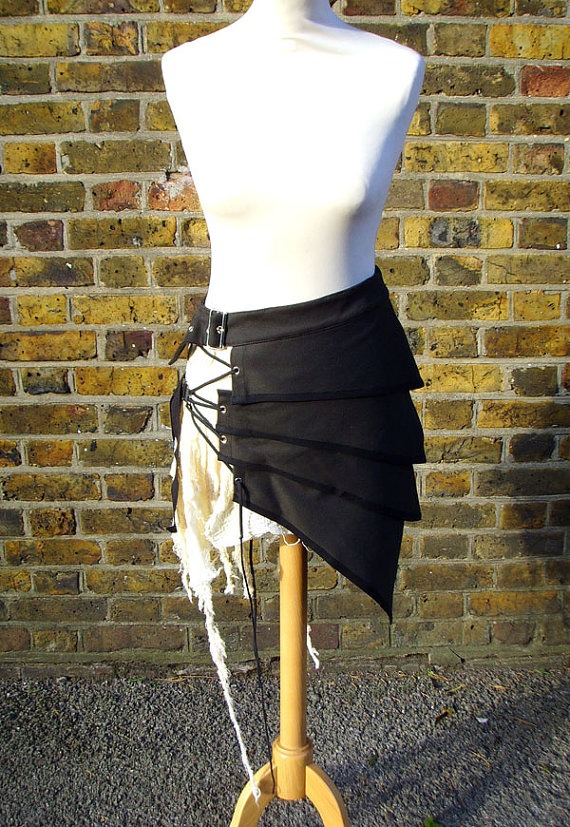 Post apocalyptic asymmetric over skirt clothing black white alternative fashion steampunk buy now online