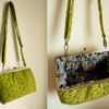 Green Broderie Anglaise Kiss Frame Bag / Large upcycled lace fabric handbag, Clutch, Messenger / Modern Brass Rectangle Lined Frame Purse steampunk buy now online