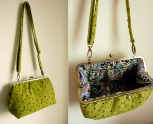 Green Broderie Anglaise Kiss Frame Bag / Large upcycled lace fabric handbag, Clutch, Messenger / Modern Brass Rectangle Lined Frame Purse steampunk buy now online