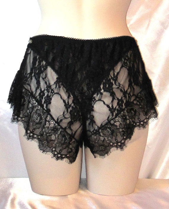 Scarlet - Steampunk French lace tap pants BLACK - crotchless and back opening steampunk buy now online
