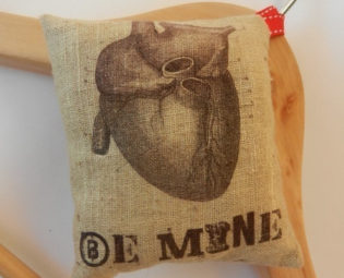 VALENTINE'S 'BE MINE' anatomical heart lavender sachet, heart illustration and graphic letters quote, Valentine's gift, declaration of love steampunk buy now online